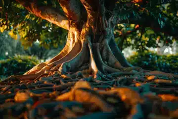 Mangrove tree roots and trunk grounding into the earth