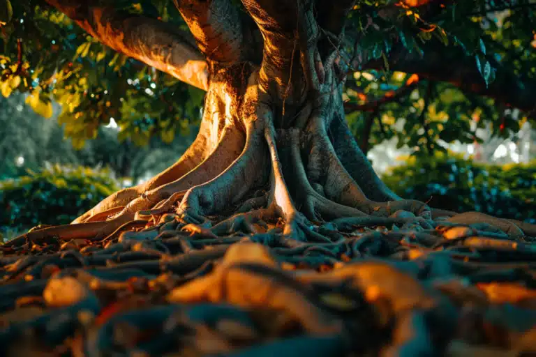 Mangrove tree roots and trunk grounding into the earth