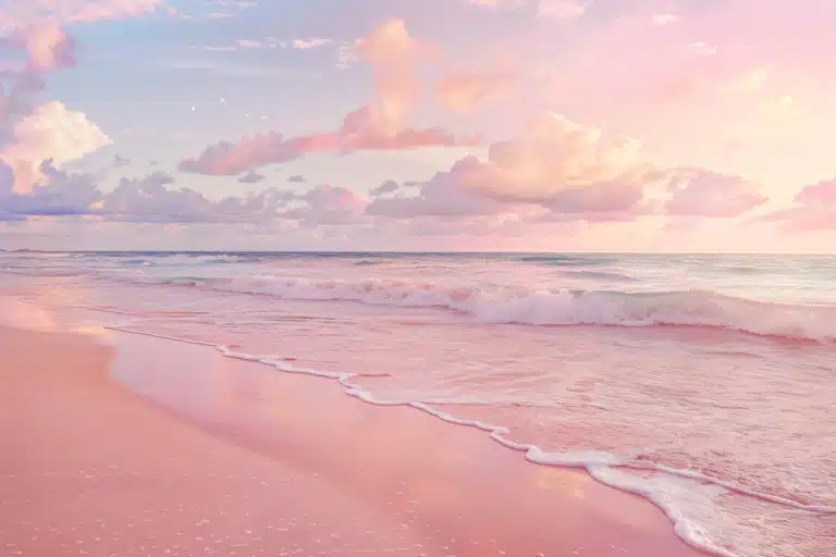 Pastel sky and pink sand beach