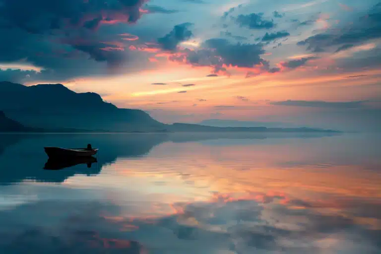 Peaceful lake at sunset