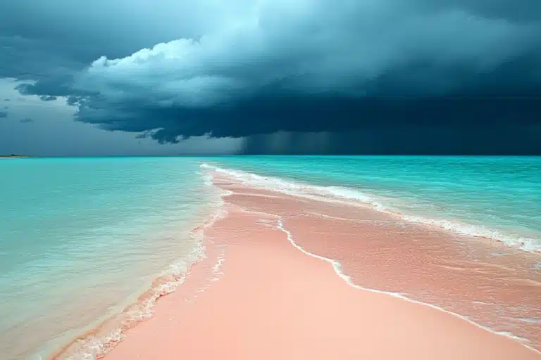 Pink sand beach before a storm