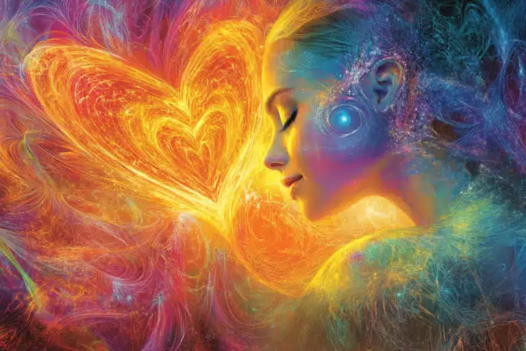 A woman enveloped by a frequency of love