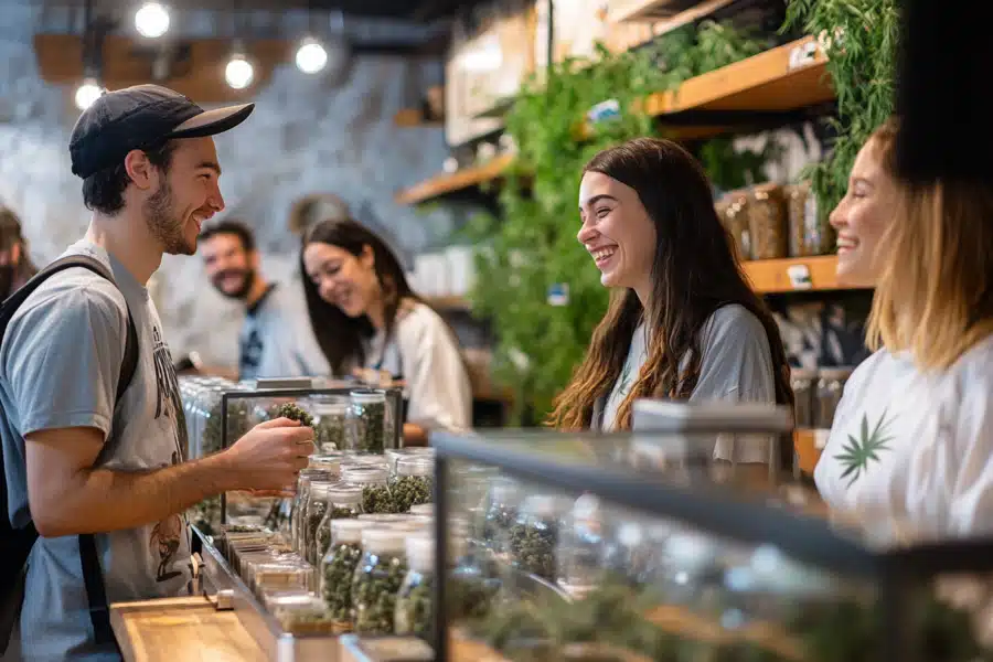 Man buying cannabis at a dispensary