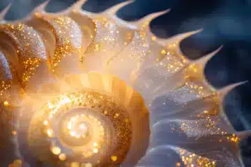 A nautilus shell with gold sparkles