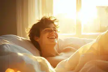 Teen boy waking in a cheerful mood on a sunny day