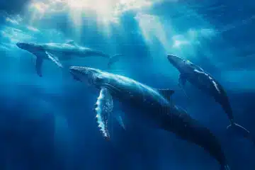 Humpback whales swimming underwater