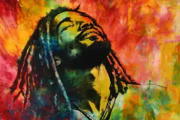 Reggae musician on a tie dye background