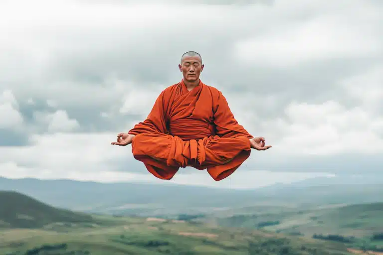 Tibetan monk floating in midair