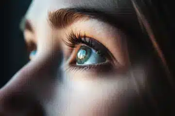 Closeup of a woman looking upward