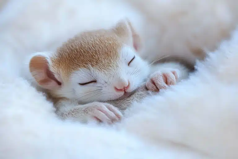 A baby squirrel snuggled up and sleeping