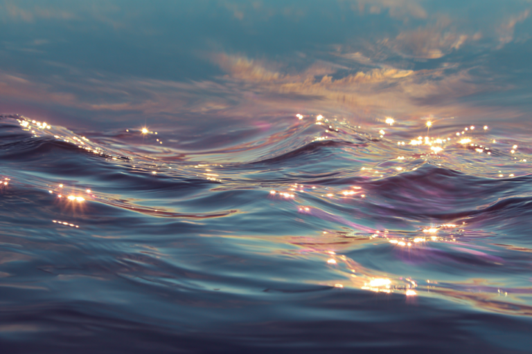 Shimmering rainbow colored water